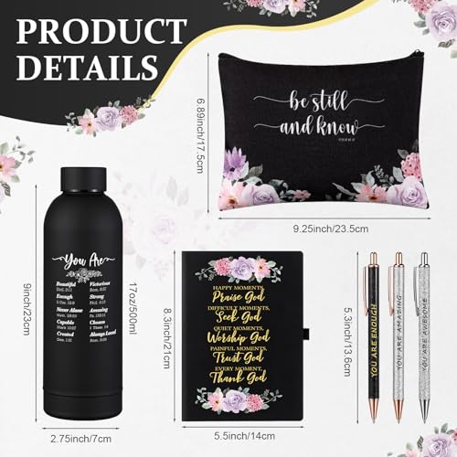 Black Christian Gift Set with Water Bottle, Notepad, Pens & Cosmetic Bag