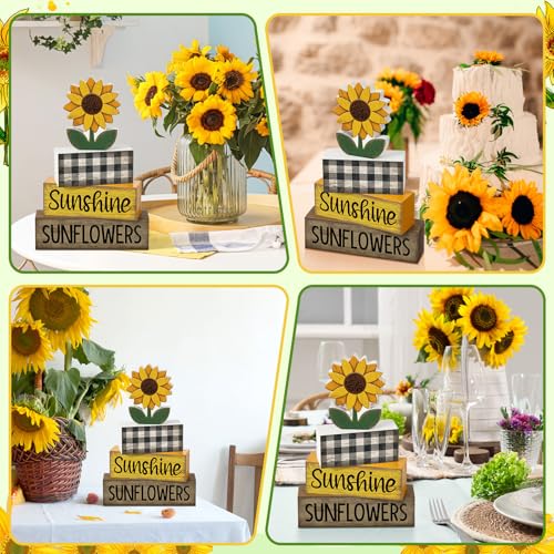 Sunflower Tiered Tray Decor Set - 4 Piece Wooden Sign & Faux Book Stack