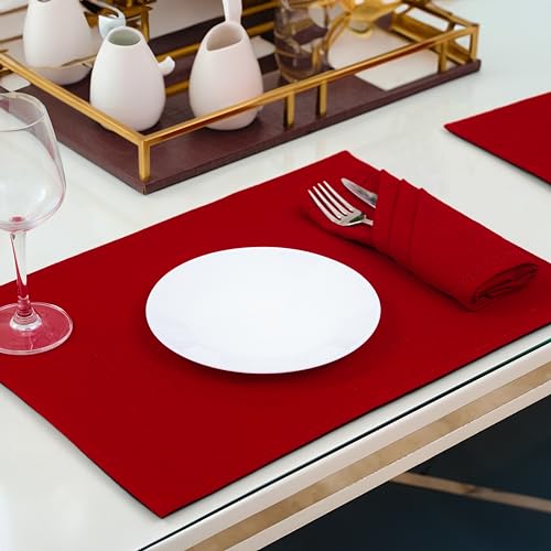 Red Hemstitch Cotton Napkins – 18x18 Set of 6 (Rustique Linens) Crimson