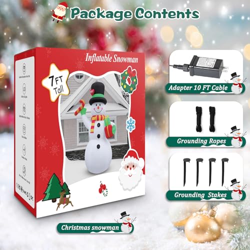 FunFanso 7FT Christmas Inflatable Snowman with Lights & Gift Holders - Outdoor Yard Decor