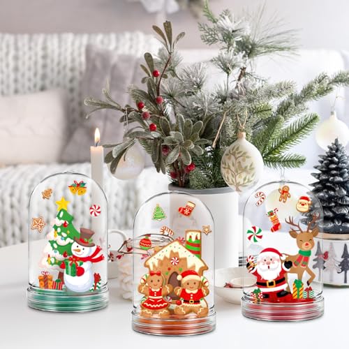 JarThenaAMCS Christmas Snow Globe Craft Kit - 12 Sets DIY Holiday Decorations with Santa, Snowman & Gingerbread Men - Xmas Party Home Activities