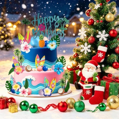 49-Piece Hawaiian Cake Topper Set, Summer Beach Party Cake Decorations