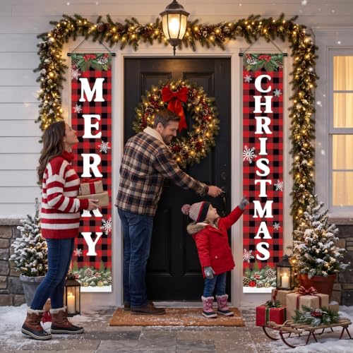 Actilize MERRY CHRISTMAS 71" x 12" Door Banner – Weather-Resistant Xmas Decoration, Easy Hang