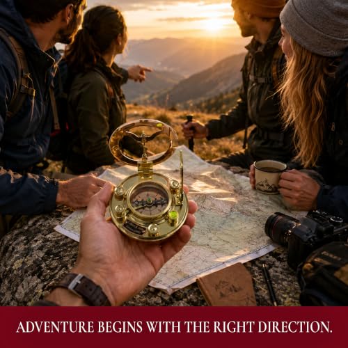 Engraved Brass Sundial Compass with Leather Box - Scripture Gift