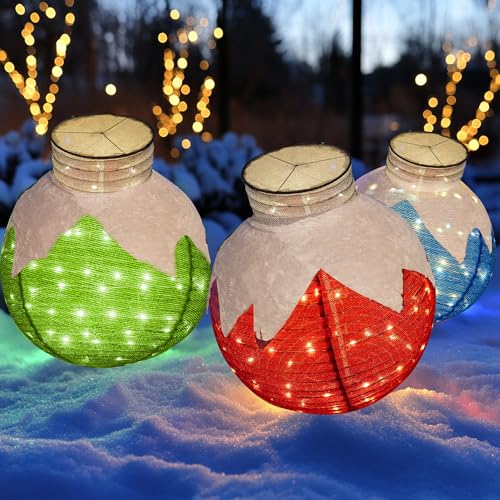 Dazzle Bright LED Christmas Ball Decorations Set - 3 Collapsible Outdoor Indoor Holiday Ornaments with 8 Modes & Timer