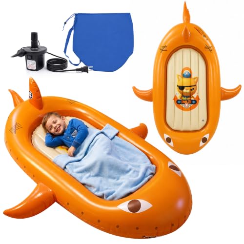 Kids Inflatable Travel Bed with Bumpers and Pump - Portable Toddler Mattress