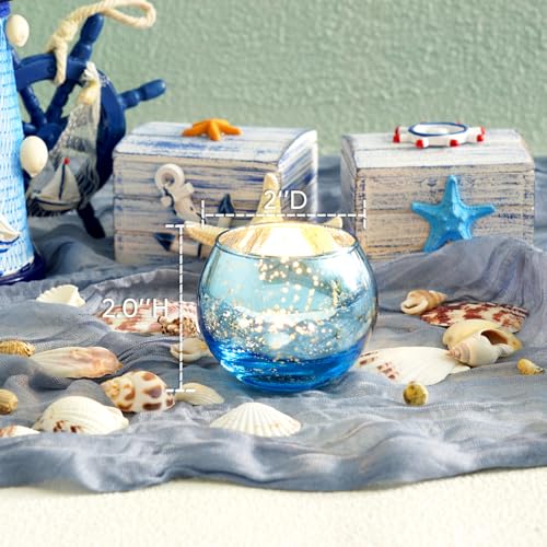 Homemory 24 Pack Blue Mercury Glass Votive Candle Holders – Round Tealight Holders for Weddings, Holidays & Home Decor (Blue, 2" x 2")