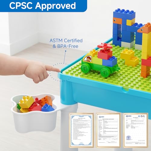 5-in-1 Kids Activity Table and Chair Set with 128 Building Blocks