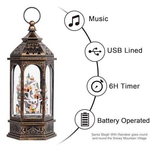 Qualdout Animated Christmas Village with Moving Figurines Lighted Water Lantern, USB & Battery Operated Snow Globe - Holiday Decor & Gifts