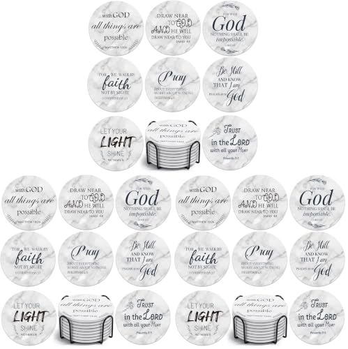 Billbotk 4-Inch Ceramic Coasters with Bible Verses Set of 8 & Holder, Absorbent Drink Coasters for Home & Christian Gifts