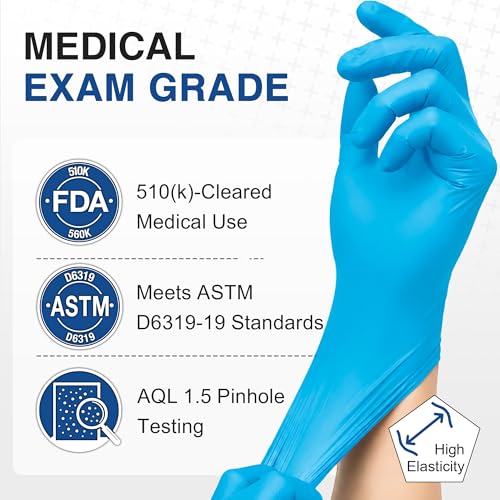 Blue Nitrile Disposable Exam Gloves - Powder Free, 3-Mil Food Safe