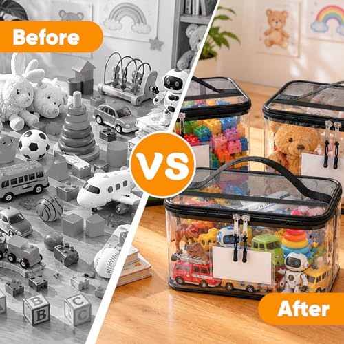 10-Pack Clear Toy Storage Bags with Handles and Zippers, Waterproof Organizer