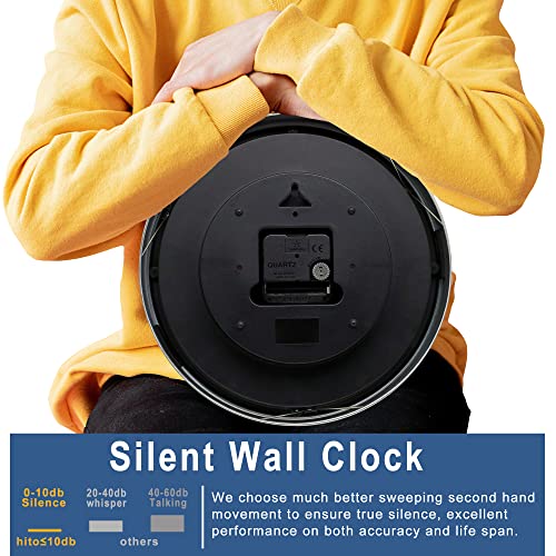 10-Inch Silent Wall Clock with Glass Cover and Aluminum Frame