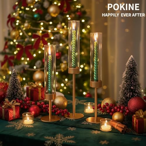 POKINE Gold Candle Holders Set of 6 for Taper Candles – 18.9/16.5/14.9 in Varied Heights (Variation 6)
