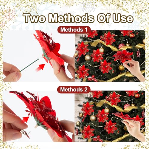 Artificial Christmas Poinsettia Flowers with Clips - Red, 30 Pack, 5.9 Inch