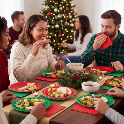 Tiangrid 240Pcs Red & Green Christmas Dinnerware Set - 120 Plates + 120 Napkins, 7in | Red Green Variation