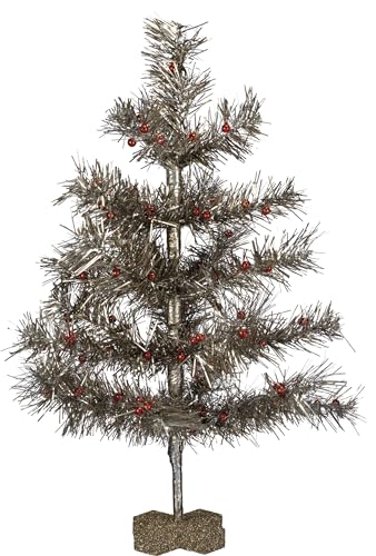 Primitives by Kathy Festive Silver Tinsel & Red Ornament Christmas Tree 14x18 Inch