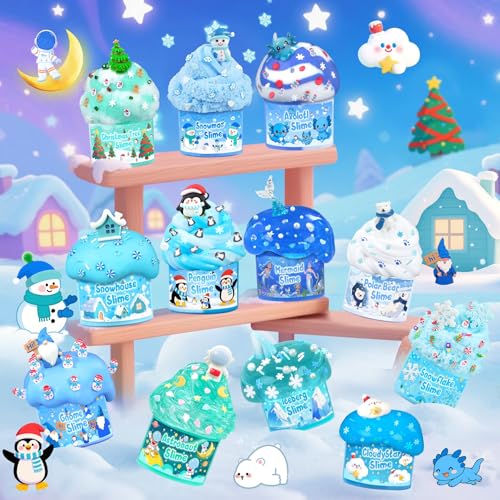 LAWOHO Blue 12 Pack Slime Advent Calendar 24 Days Kids Holiday Gift