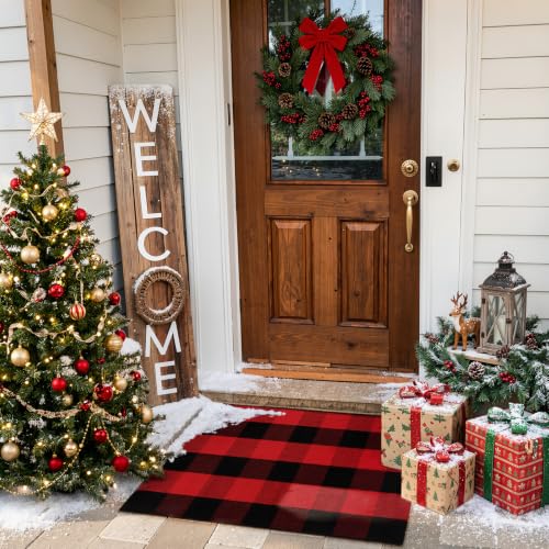 Christmas Outdoor Rug, Red and Black Buffalo Plaid Front Porch Rug