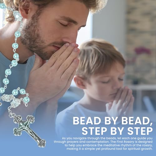 Boys Baptism Gift Set - Blue Rosary with Ceramic Keepsake Box & Card
