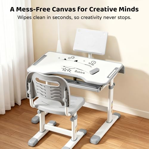 Height-Adjustable Kids Desk and Chair Set with LED Light and Storage