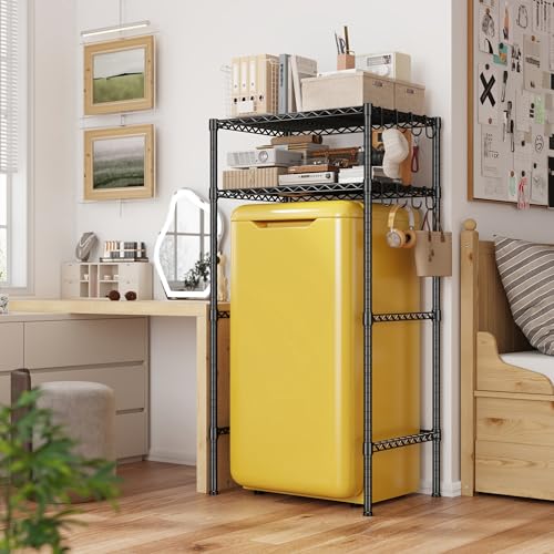 2-Tier Adjustable Mini Fridge Shelf and Storage Rack with Hooks