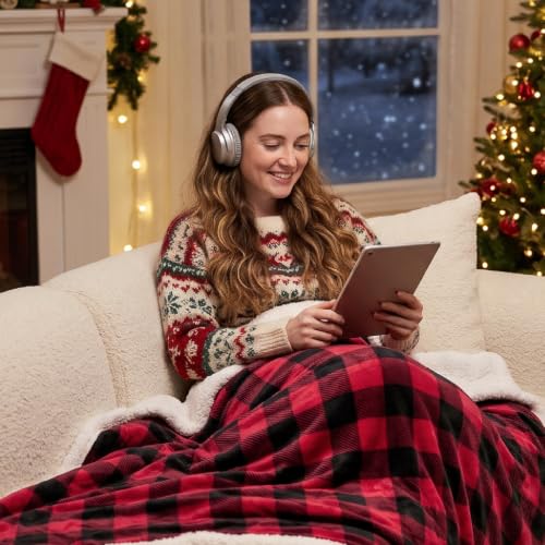 BEDELITE Red & Black Buffalo Plaid Sherpa Throw Blanket 50x60 | Reversible Flannel