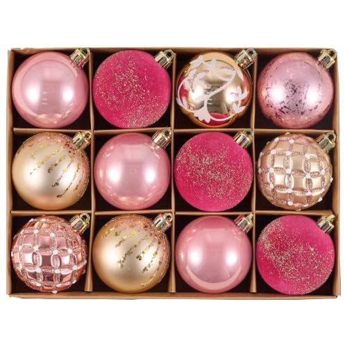 DecorbyHannah Pink Gold Christmas Ornaments Set - 12 Pack, 2.36 Inch