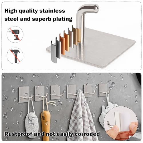 304 Stainless Steel Adhesive Towel Hooks - Brushed Nickel, 6 Pack