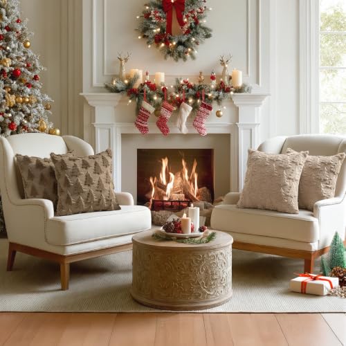 MIULEE 18x18 Light Brown Christmas Pillow Covers Set of 2 Decor