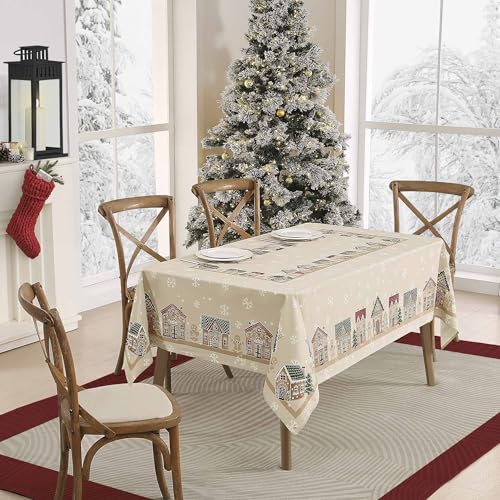 Avanti 60" x 120" Rectangular Holiday Tablecloth - Gingerbread Village Pattern