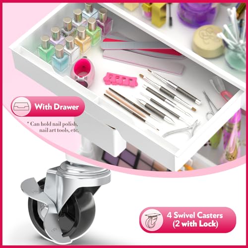White 3-Tier Makeup Cart Organizer with Drawer - Rolling Vanity Storage