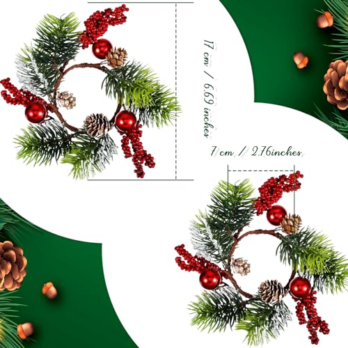 8-Piece Christmas Candle Ring Wreaths with Berry, Pinecone & Poinsettia