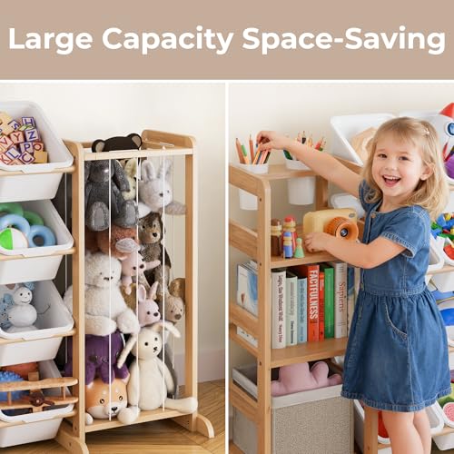 Wooden Kids Toy Storage Organizer with Bookshelf & 12 Removable Bins