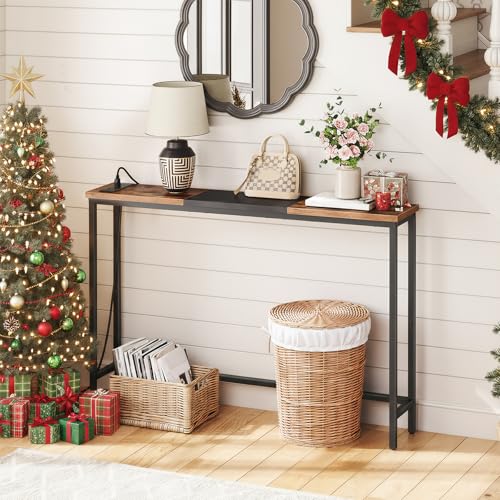 Narrow Console Table with Power Outlets, 45-Inch Slim Sofa Table