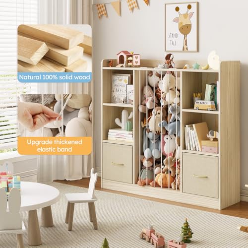 4-in-1 Kids Toy Storage Organizer with Bookshelf and Stuffed Animal Zoo