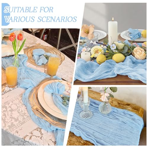 3 Pack Baby Blue Cheesecloth Table Runner 17x108 Inch Boho Gauze Table Decor