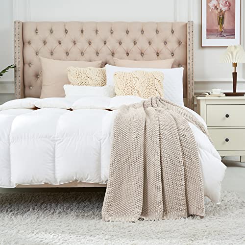 Chunky Cable Knit Throw Blanket, 100% Organic Cotton, 51" x 63", Beige