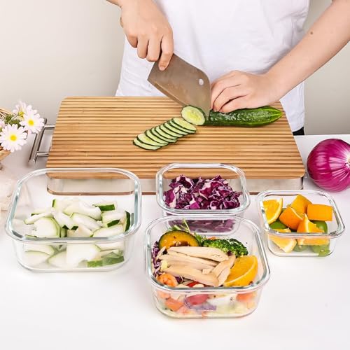 8-Pack Glass Food Storage Containers with Airtight Locking Lids - BPA Free