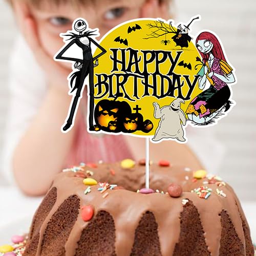 Night Before Christmas Nightmare Happy Birthday Cake Topper - Halloween Skeleton Decor