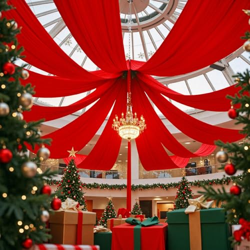 Party Village 4-Pack Red Ceiling Drapes 5ft x 30ft for Weddings & Parties