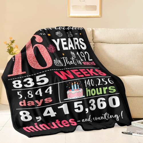 Sweet 16 Birthday Throw Blanket for Girls, 50x60 Inch Soft Fleece Gift