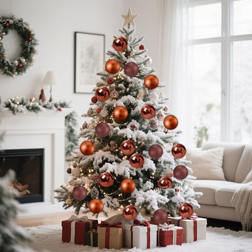 Jenaai 12 Pcs Large 4-Inch Brown Christmas Ball Ornaments – Matte, Glossy, Pearly Lustre & Glitter