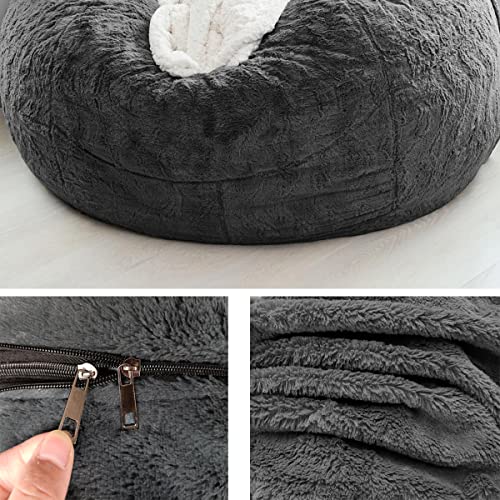 6FT Bean Bag Sofa Cover, Ultra Soft Flocked PV Fabric - Dark Gray