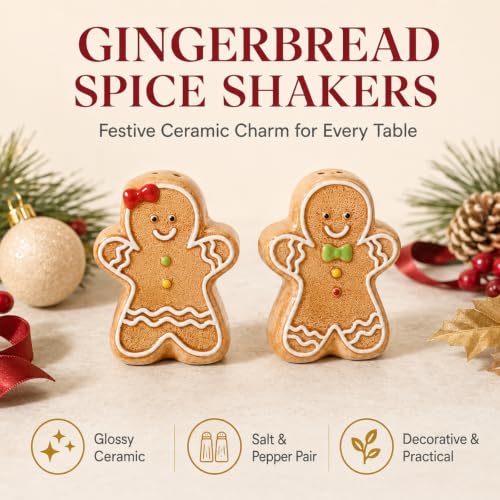 LunarFiery Gingerbread Man Salt & Pepper Shaker Set, Ceramic Kitchen Decorative 2-Pack