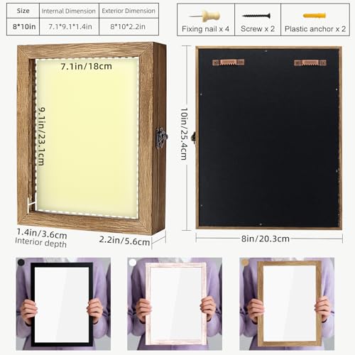 8x10 Shadow Box Display Case with Hinged Glass Door and Wood Frame