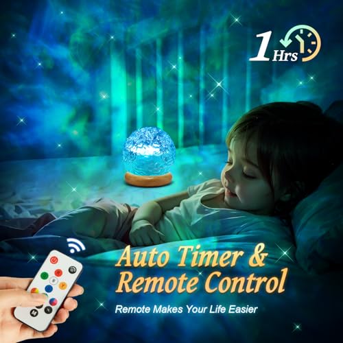 3-in-1 Ocean Wave & Sunset Projector Lamp - Crystal Glass & Wood Base RGB Light