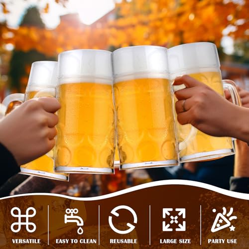 10 Pcs Large 34 Oz Plastic Beer Mugs with Handle - Shatterproof Stein