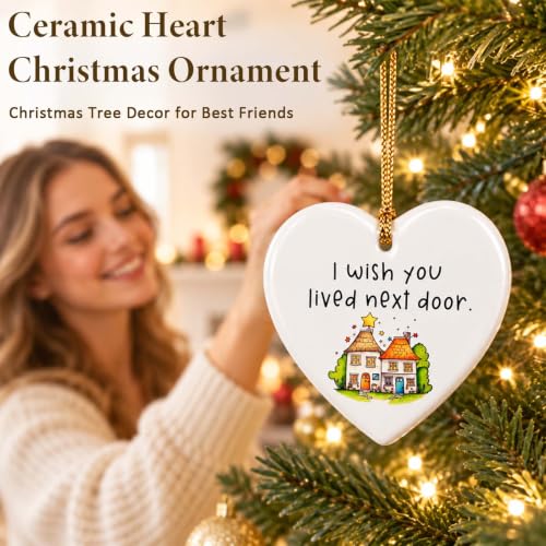 Long Distance Heart-Shaped Ceramic Christmas Ornament – 3 Inch Gift for Faraway Friends