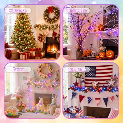 Color Changing Fairy Lights 66FT 200LED RGB 34 Colors Waterproof USB & Battery Operated Green Wire 2 Pack